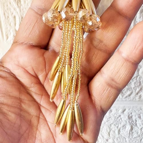 Image of Adikala Craft Store Handmade Ethnic Latkan Tassel Set of 2 for Saree Pallu, Blouse, Suits, Dupatta, Lehenga Decor (Golden Pipe 1L)