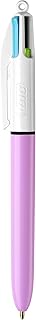 BIC - 1 bolígrafo de 4 colores clásicos, cuerpo rosa metálico, punta media: 1 mm