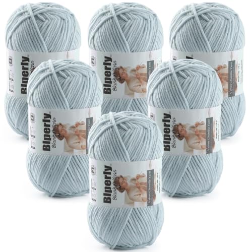 Image of Skinny Chenille Yarn for Crocheting and Knitting, 6 Pack of 50g /158yds - 948yd Total, Soft Fluffy Yarn for Crochet Amigurum & Baby Blankets, Thin Chenille #2 Plush Crochet Yarn (6, Light Gray)