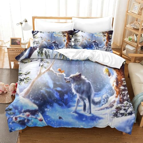 Housse de couette loup 220x240 avec taies d'oreiller lit king size