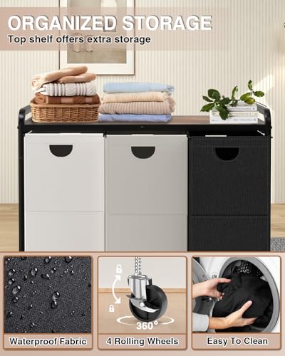 Laundry-Sorter-3-SectionLaundry-Basket-with-Wheels3158-Gal-60L-Laundry-Room-Organization-with-Wooden-Desktop-ShelfPull-Out-and-Removable-900D-Oxford-Fabric-Laundry-Bags-for-Laundry-Room
