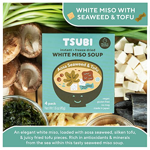 Miso Soup Packets - Plant Based Vegan Soup- Imported From Japan - Delicious Gluten Free Soup Mixes Pre Packaged (White Miso Soup With Aosa Seaweed & Tofu, 4 Pack) #TOP4