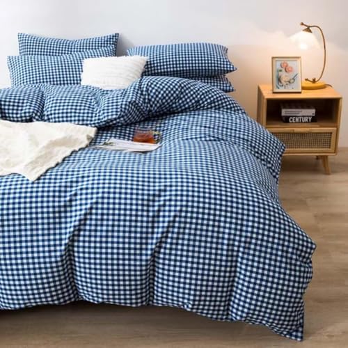 Image of LifeTB Gingham Comforter Set Full 3 Pieces Royal Blue Grid Plaid Comforter Set Soft Fluffy Checkered Pattern Comforter with 2 Pillowcases Farmhouse Gingham Bedding Comforter Full Size for All Season