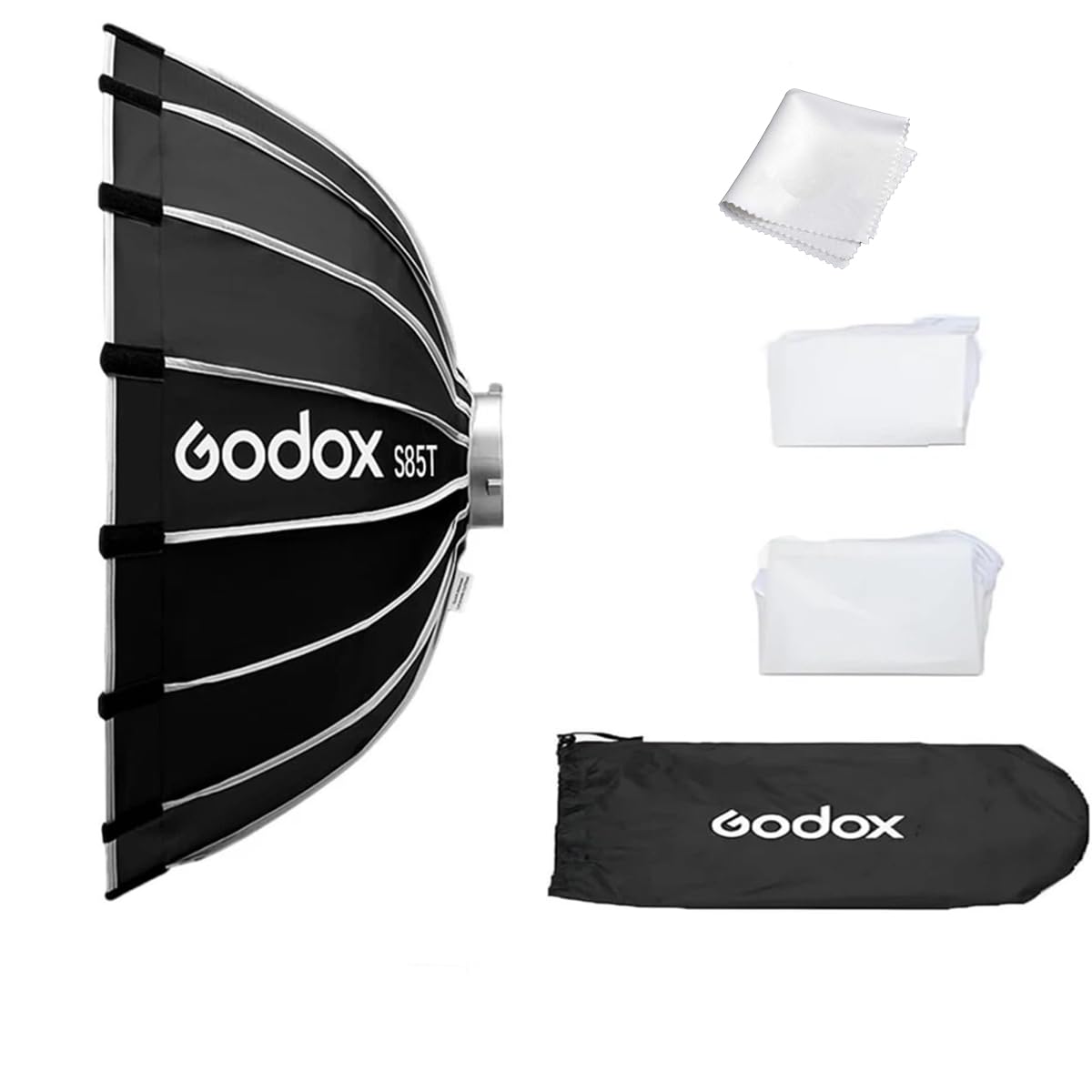 Godox Softbox Godox S85T - Ombrello Softbox a sgancio rapido da 85 cm, supporto Bowens con diffusore anteriore e interno rimovibile per fotografia, live streaming e viaggi