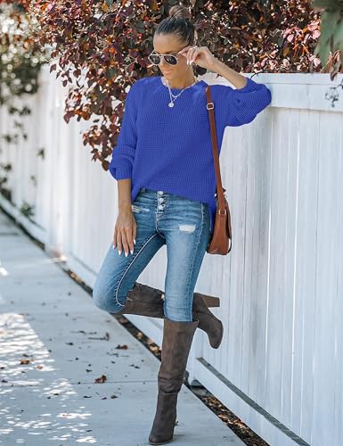 Image of MEROKEETY Women's Fall Long Sleeve Waffle Knit Oversized Sweater | Fall Fashion, Crew Neck, Tunic, Dressy Casual, Trendy, Cute, Pullover Tops, Long Lantern Sleeves, Loose Fit, Drop Shoulder