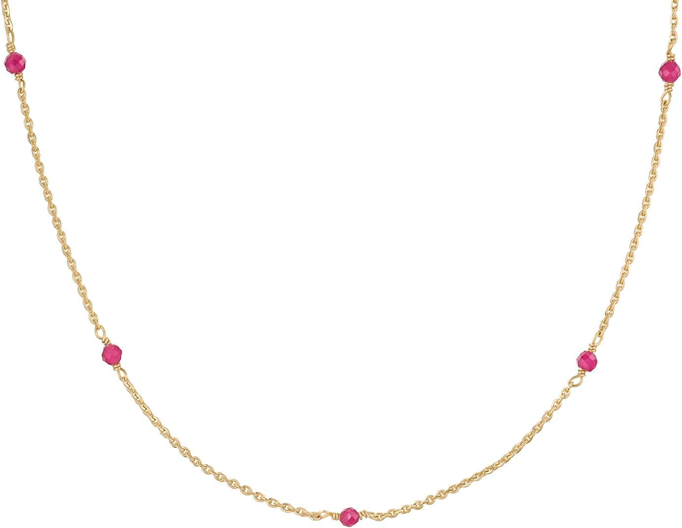 MYEARS Women Bead Choker Station Necklace Gold Gemstone 14K Simple Dainty Handmade Chain Everyday Boho Beach Jewelry