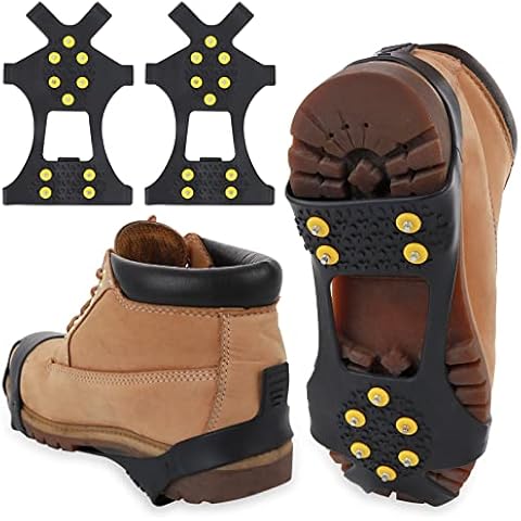 Abeillo Ice Cleats for Shoes and Boots, Silicone Ice Snow Grips Stainless Steel Shoe Spikes Grips, Shoe/Boot Traction Cleat Crampon for Walking on Snow, Ice Anti Slip Footwear Cover