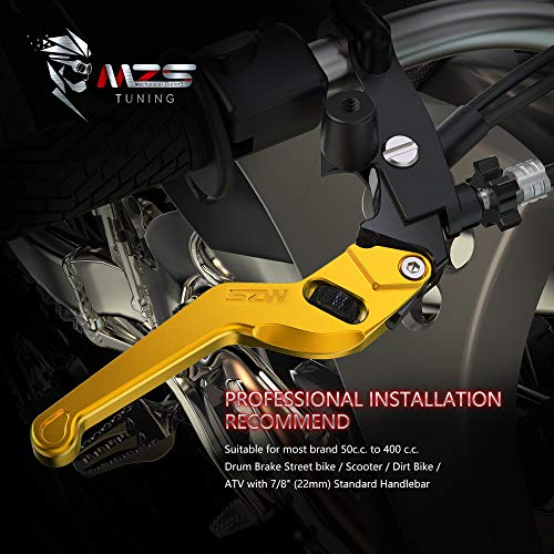 Mzs Gold 7/8 Levers - Clutch Perch Brake Lever Assembly Universal Drum Wheel Adjustable Unbreakable Short Cnc Compatible With Motorcycle Street Mini Pit Dirt Bike Motor Motocross Atv #TOP1