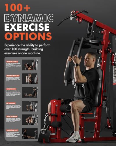 Image of Mikolo Home Gym, Workout Station with 150LBS Weight Stack, Multifunctional Home Gym Equipment, Exercise Equipment for Full Body Strength Training