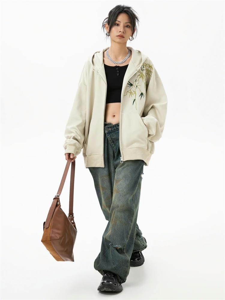 NYSDM Casual Felpe con cappuccio Donna Grigio Hip Hop Felpa Con Cappuccio Zip Oversize Autunno Donna con Cappuccio