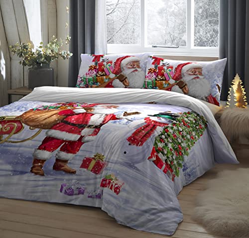 Fusion SAWMI11P1U Bettbezug-Set, Weihnachtsmann- und Schneebedeckung,...