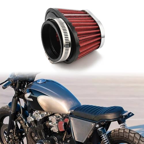 XhuangTech Motorcycle Air Filter, 51/55/60 mm Universal Fit High Performance Pod Air Intake Filter, Red Cold Air Intake Filter Replacement for Motorcycle/ATV/Dirt Pit Bike/Scooter (55 mm)