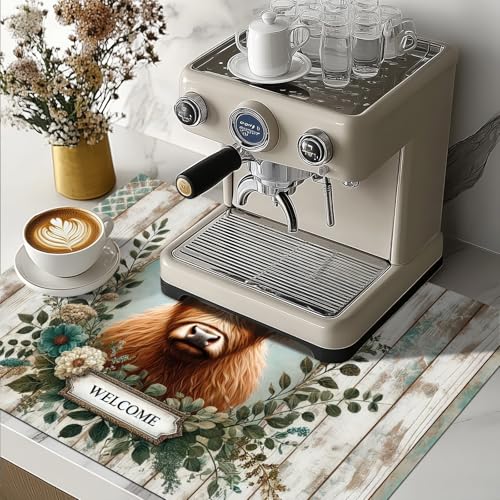 Image of HOMETITUTE Highland Cow Welcome Stove Cover 28x20 Diatomite Mat | Electric stove decoration