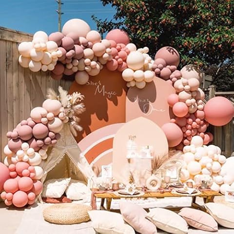 Dusty Rose Pink Balloon Arch Double Stuffed Pink Blush Nude Gold Balloon Garland 121 Latex Pastel Neutral Boho Balloons Kit for Baby Shower Bridal Wedding baptism Birthday Engagement Party Decor Cover