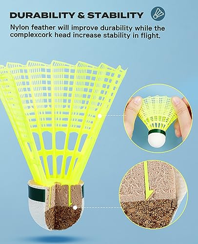 HIRALIY 12 Pack Nylon Badminton Shuttlecocks Birdies, Nylon Feather Shuttlecocks for Badminton with Stable & Durable, Ideal Hitting Practice for Youth Players Indoor and Outdoor (12)