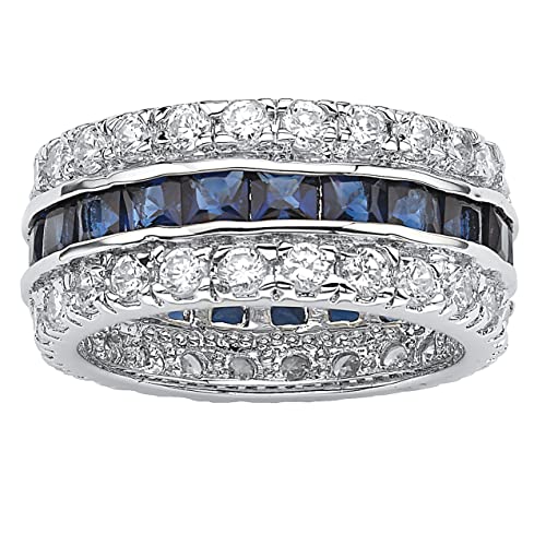 PalmBeach Silvertone Princess Cut Blue Cubic Zirconia Simulated Bridal Eternity Ring Sizes 6-10