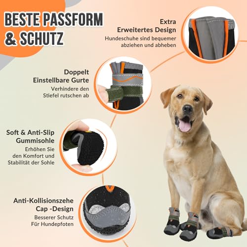 Eyein Hundeschuhe Pfotenschutz, 2 Stück Wasserabweisend Hundeschuhe mit Rutschfester Sohle und reflektierendem Klettverschluss für kleine, mittlere und große Hunde, Sport im Freien (Schwarz, Größe 0)