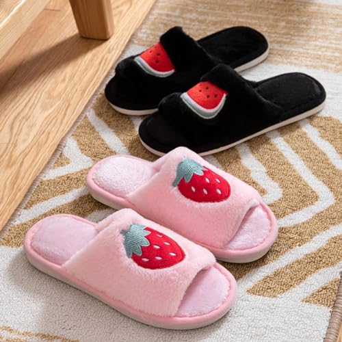 Strawberry Slippers for Women Indoor Cute Summer House Slippers Shoes Plush Cozy Cotton Open Toe Home Bedroom Slip On Slides Soft Lightweight Memory Foam Sole4