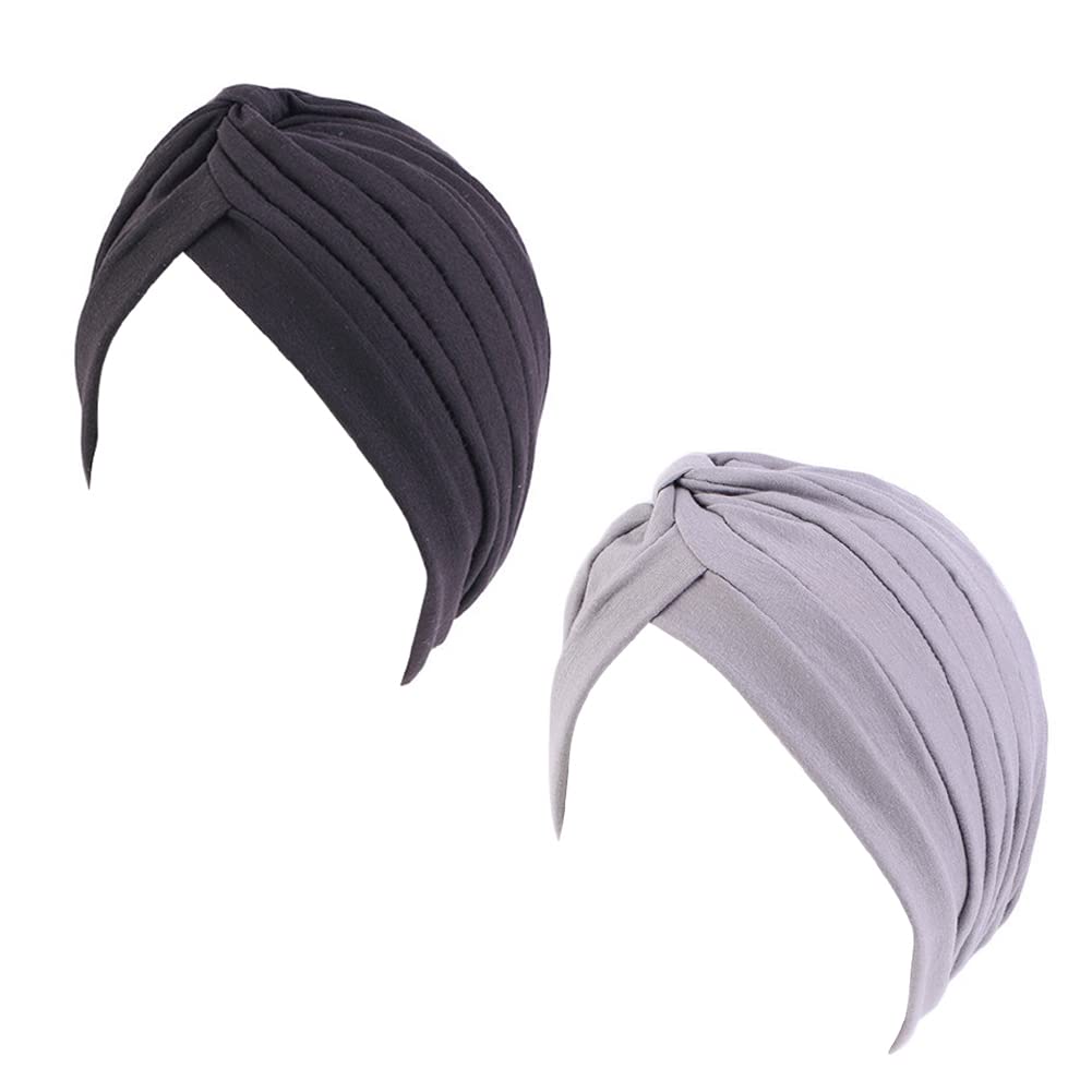 beauty YFJH Women's Cotton Turban Head Wrap Cancer Chemo Beanies Cap Headwear Cap Bonnet Hair Loss Hat Black Gray