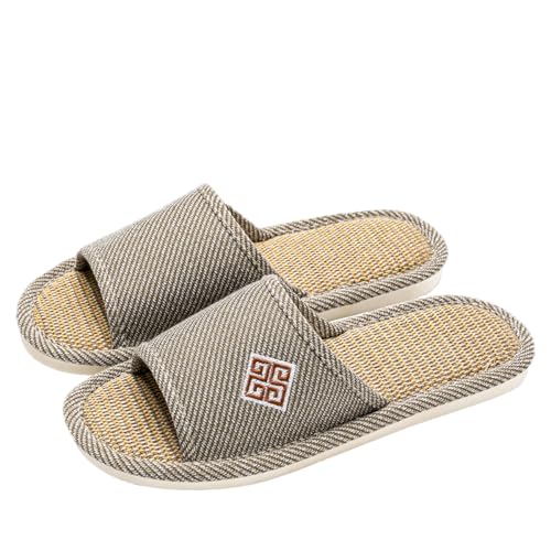 JIJIe Linen Slippers for Women and Men,Anti-Slip Summer Slippers Indoor(Coffee EU44/45 UK9/10