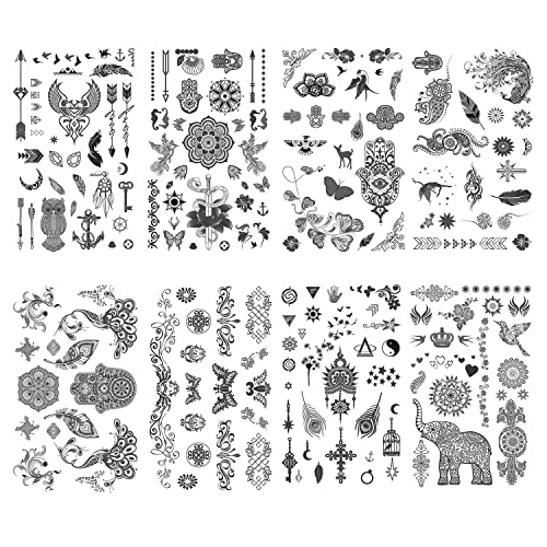 185pcs Petits Tatouages ​​Temporaires Noirs, Femmes/Hommes, Faux Autocollants De Tatouage, Visage/Cou/Bras, Tatouage Enfants, Tatouage Temporaire Fleur Étoile, Pour Coller Sur La Peau