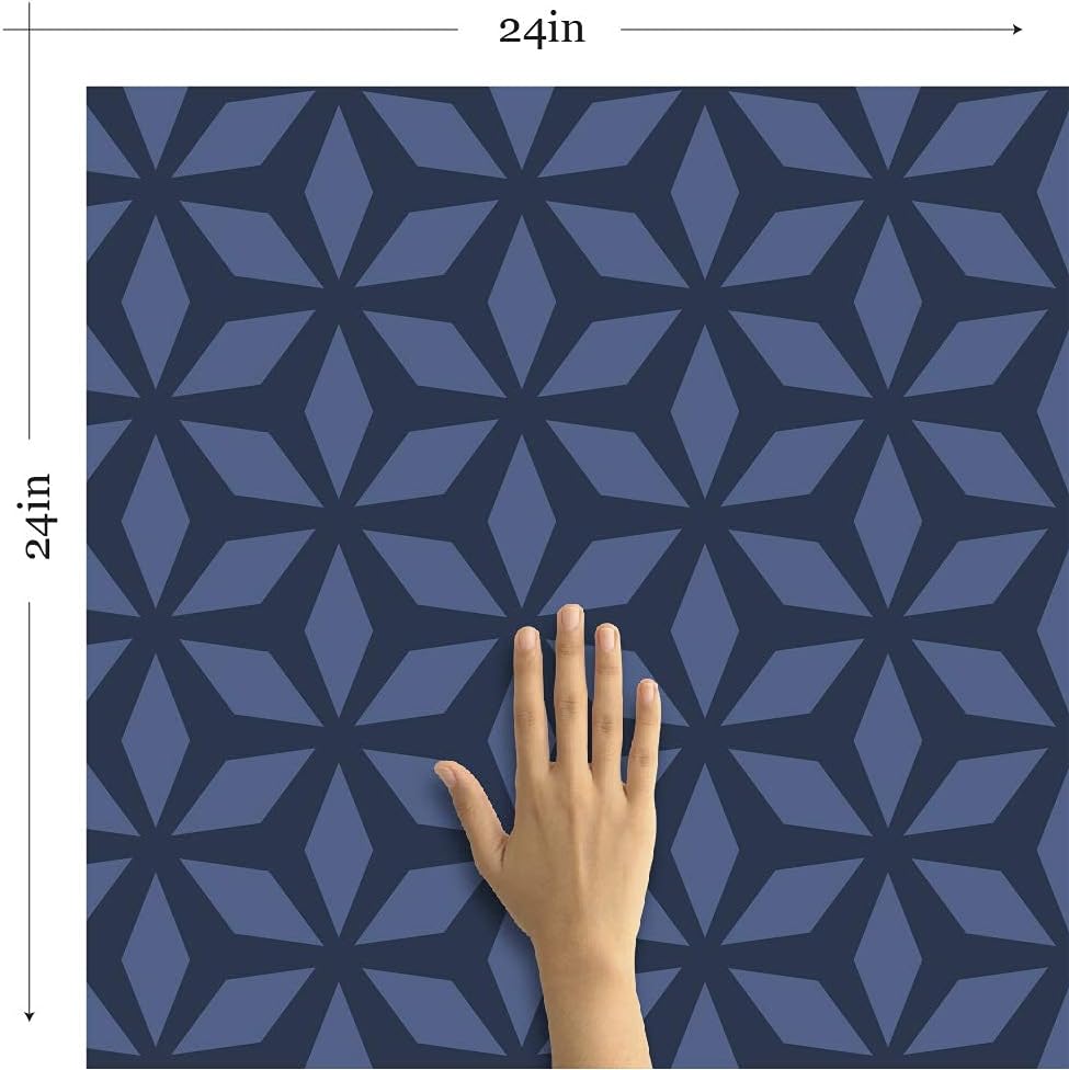 Walls By Me Peel and Stick Royal Blue Diamond Geometric Removable Wallpaper 291b - 2ft x 8.5ft (61x260cm)