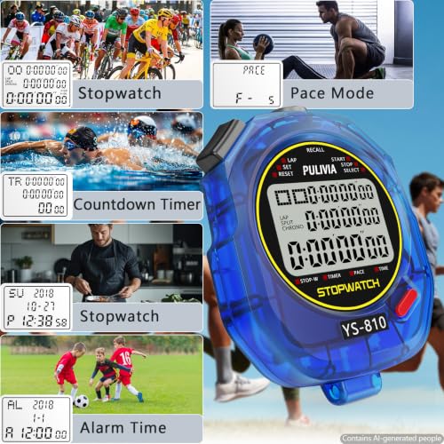 Image of Stopwatch Timer 10 Splits /Laps Digital Stop Watch for Sports, Countdown Alarm Clock Date Memory Recall Large Display, Stopwatch for Coaches PE-Teacher Referee (Blue, 10 Splits /laps)