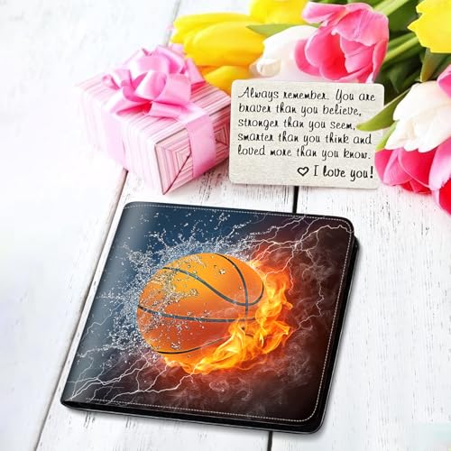 Image of Boys Wallet for Kids, Teen Boy Basketball Wallets 9-12 8-10 8-12, Cool Novelty Leather Bifold Rfid Blocking Purse Coin Pocket Zipper Id Window for Children Male Youth Guys Birthday Gifts