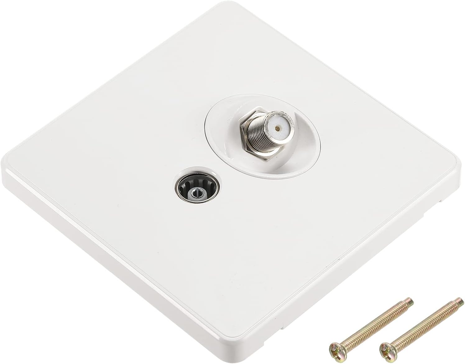sourcing map TV Aerial Socket Wall Plate Outlet Satellite White PC 88mm x 86mm for Coaxial Cable Lead