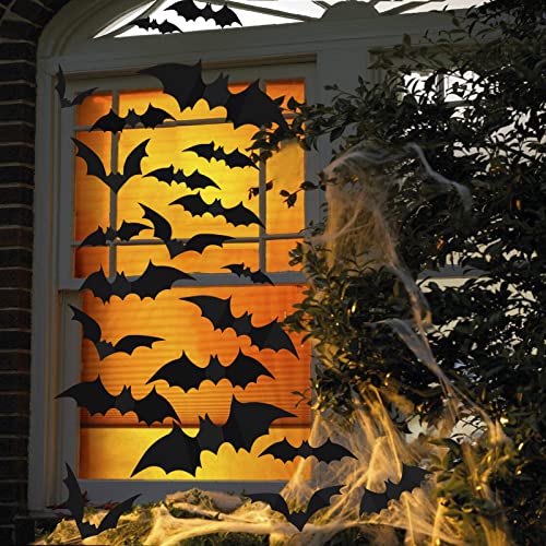 Binduo Halloween Stickers 3D Bat Stickers Wall Decor Halloween Bats Decorations Outdoor Indoor 70 Pcs 6 Sizes Reusable Waterproof Black Bat Horror Decor Front Door Window Room Diy Party Supplies #TOP2