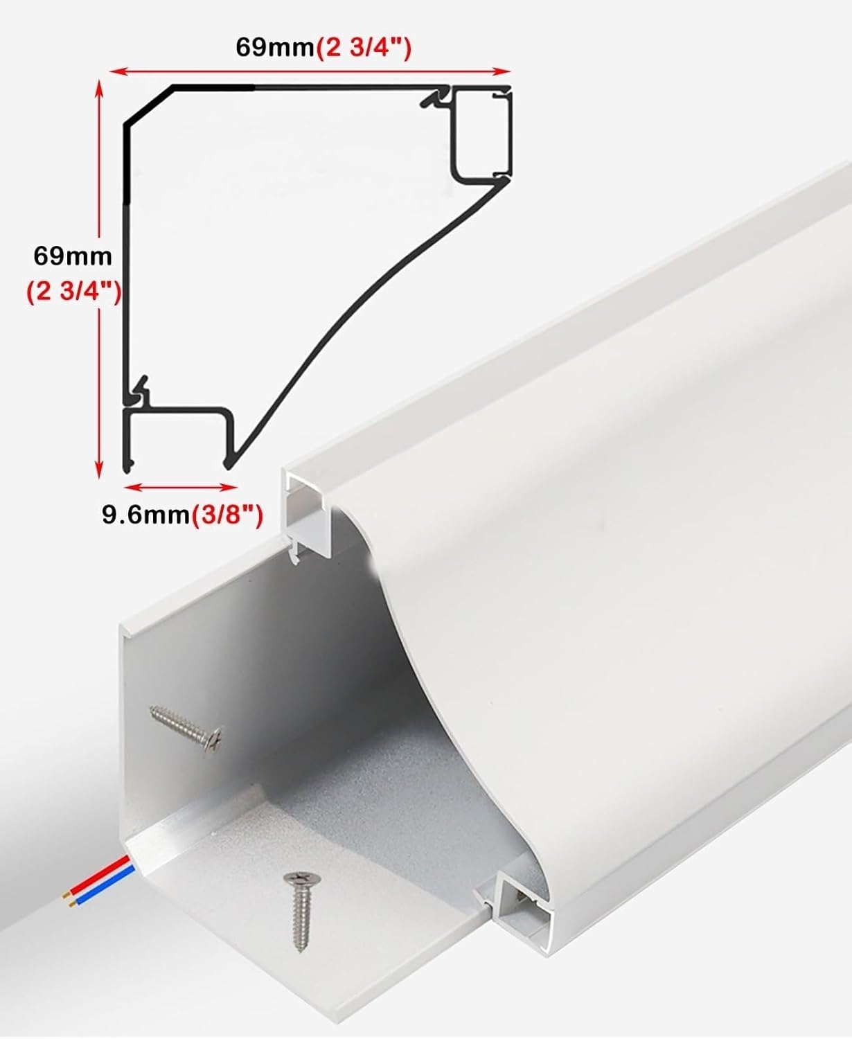 Aluminum Crown Moulding with LED Diffuser for Home Theaters & Hotels - 1.2m/3.9ft Ceiling Trim for LED Strip Light Decoration on Walls, Floors, & Corners