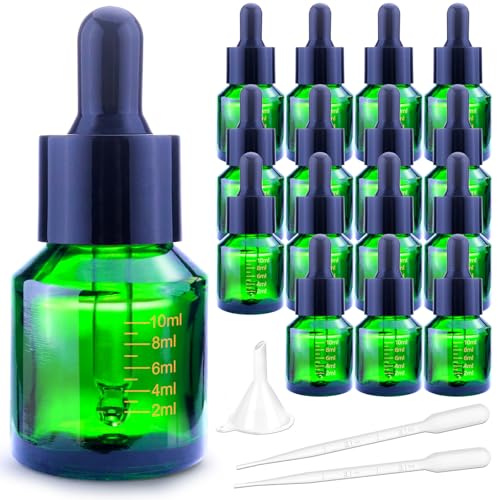 15ml Dropper Bottles with Measurement, Glass Essential Oil Jars Green, 1/2 oz Bottles with Glass Eye Dropper for Essential Oil,Tincture