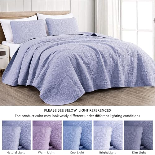 Image of Chezmoi Collection Austin 3-Piece Oversized Bedspread Coverlet Set (Queen, Lavender)
