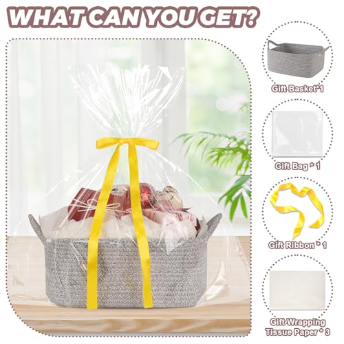 Image of OIASKET Gift Basket Empty with Handle, Small Woven Baskets for Gifts Empty | 13.6 inchx10 inchx5.9 inch, Baby Shower Toy Storage Baskets, Dog Toy Storage for Organizing, with Gift Bag Ribbon Tissue Paper