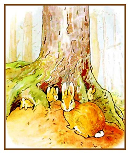 Peter Rabbit Family Under Tree Inspired by Beatrix Potter Counted Cross Stitch Pattern