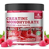 GlucoBio Creatine Monohydrate Gummies (5g) – Pre-Workout Energy & Muscle Growth Support for Men & Women | Raspberry Electrolyte Gummies (135 Count)