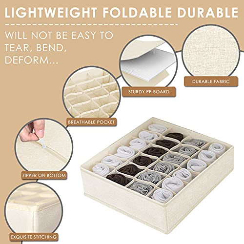 Image of Criusia 3 Pack Organizer Dividers, 64 Cell Fabric Foldable Cabinet Closet Organizers and Storage Boxes for Storing Socks, Underwear, Ties (16+24+24 Cell, Beige)