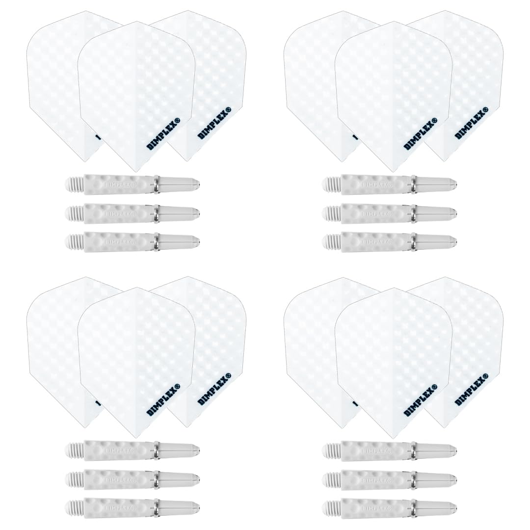 Harrows Darts 4 x Sets of Dimplex Dart Stems and Dimplex Dart Flights - 12 Dart Shafts 12 Darts Flights in Total - Medium & Short, Black & White (White, Short)