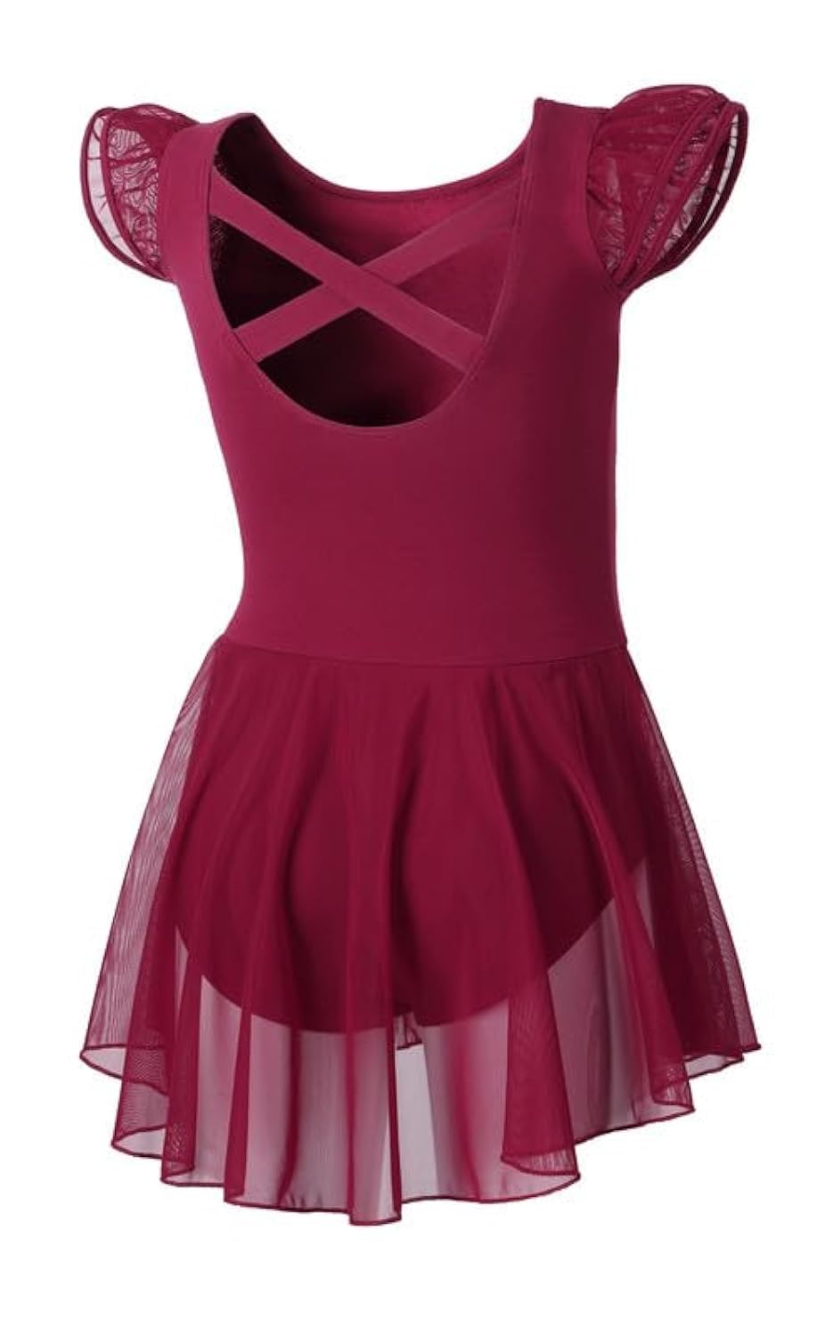 DIPUG Ballet Leotards for Girls Ballet Leotard with Skirt Toddler Dance Leotards Flutter Sleeve and Criss-Cross Back