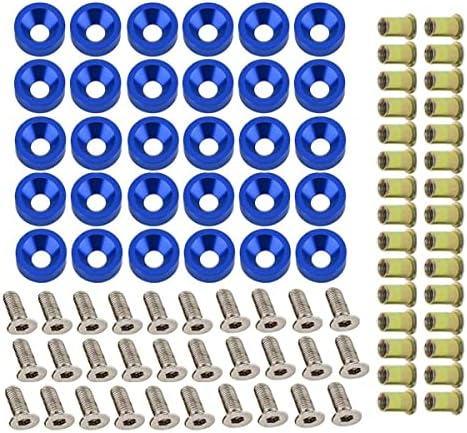 30 PCS CNC Billet Aluminum Washers Stainless Steel Bolts Carbon Steel Rivet Nuts for Bumper Fender Engine Bay Body Decoration Dress Up Kit (Blue)