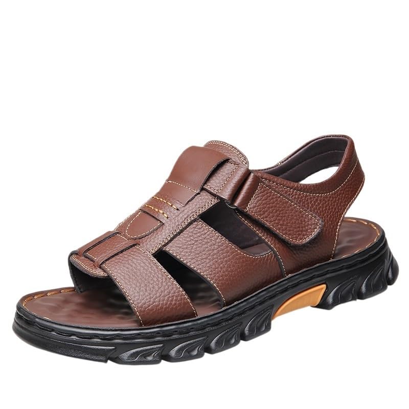 VOODUE Breathable Comfortable Casual Mens Sandals Summer Leather Slippers Outdoor Beach Shoes (Color : Brown, Size : 42 EU)