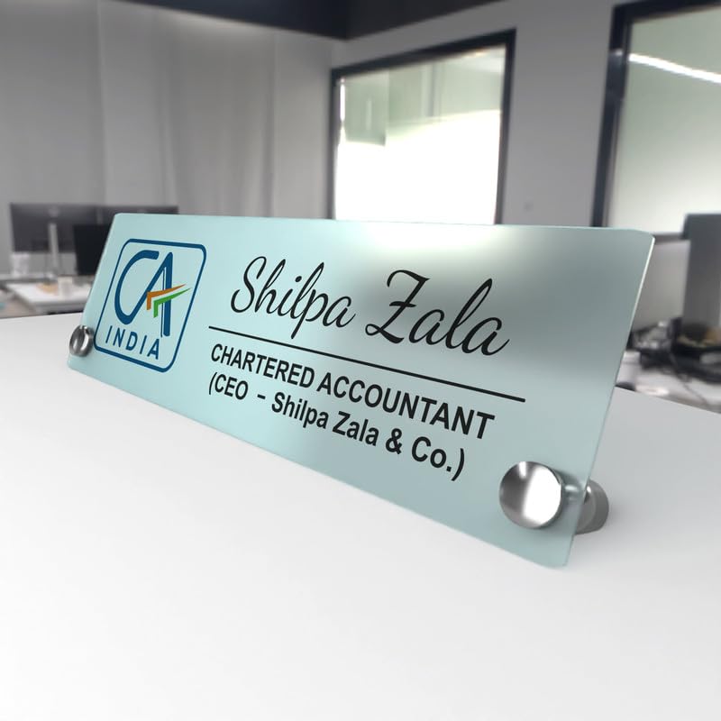 OOCLAS Custom Matt Acrylic Desk Name Plate With 2 Stainless Steel Stud Supoort | Personalize Name Plate for Chartered Accountant in Size 9 X 3 Inch (B0D79PCB66) Amazon Price History, Amazon Price Tracker