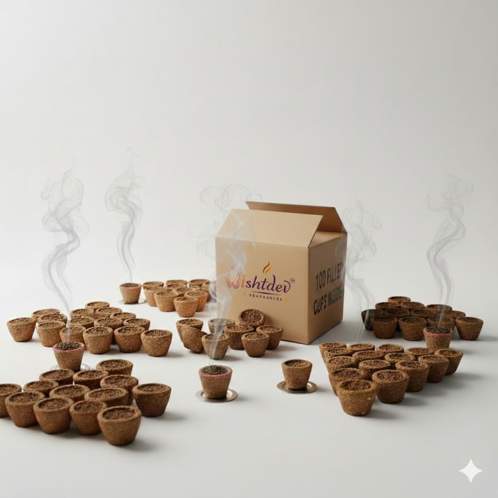 Ishtdev Cowdung havan Cups/Sambrani Dhoop Cups (200 Pcs) for Pooja, Made with Cow Dung, Guggul, Rose, Tulsi, Neem, (Cow Dung, Pack of 200)