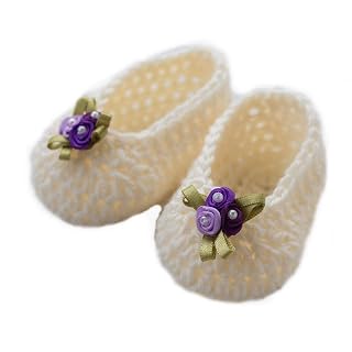 LOVE CROCHET ART Unisex-Child Simple And Sweet Cream Crochet Baby Booties For 0-6 Months Baby