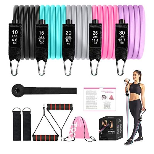 Exercise Resistance Bands Set for Women, Home Gym Fitness Workout Bands 11PCS with Fitness Tubes, Foam Handles, Ankle Straps, Door Anchor, Carrying Pouch for Yoga, Physical Therapy, Up to 100 lbs