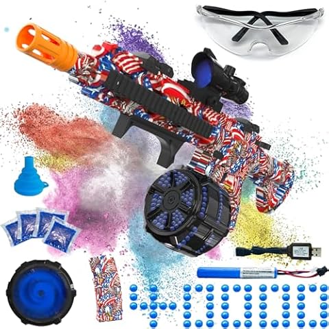 Electric Gel Ball Blaster, High Speed Automatic Splatter Ball Blaster with 40000+ and Goggles, JIFTOK Rechargeable Splatter Ball Toys for Outdoor Activities Shooting Game Party Favors-Flag Cover