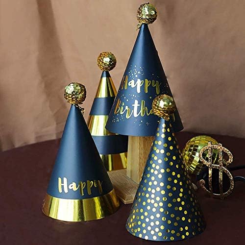 NA 6PCS Paper Gold Foil Happy Birthday Party Cone Hats for Kids Adults Multicolor
