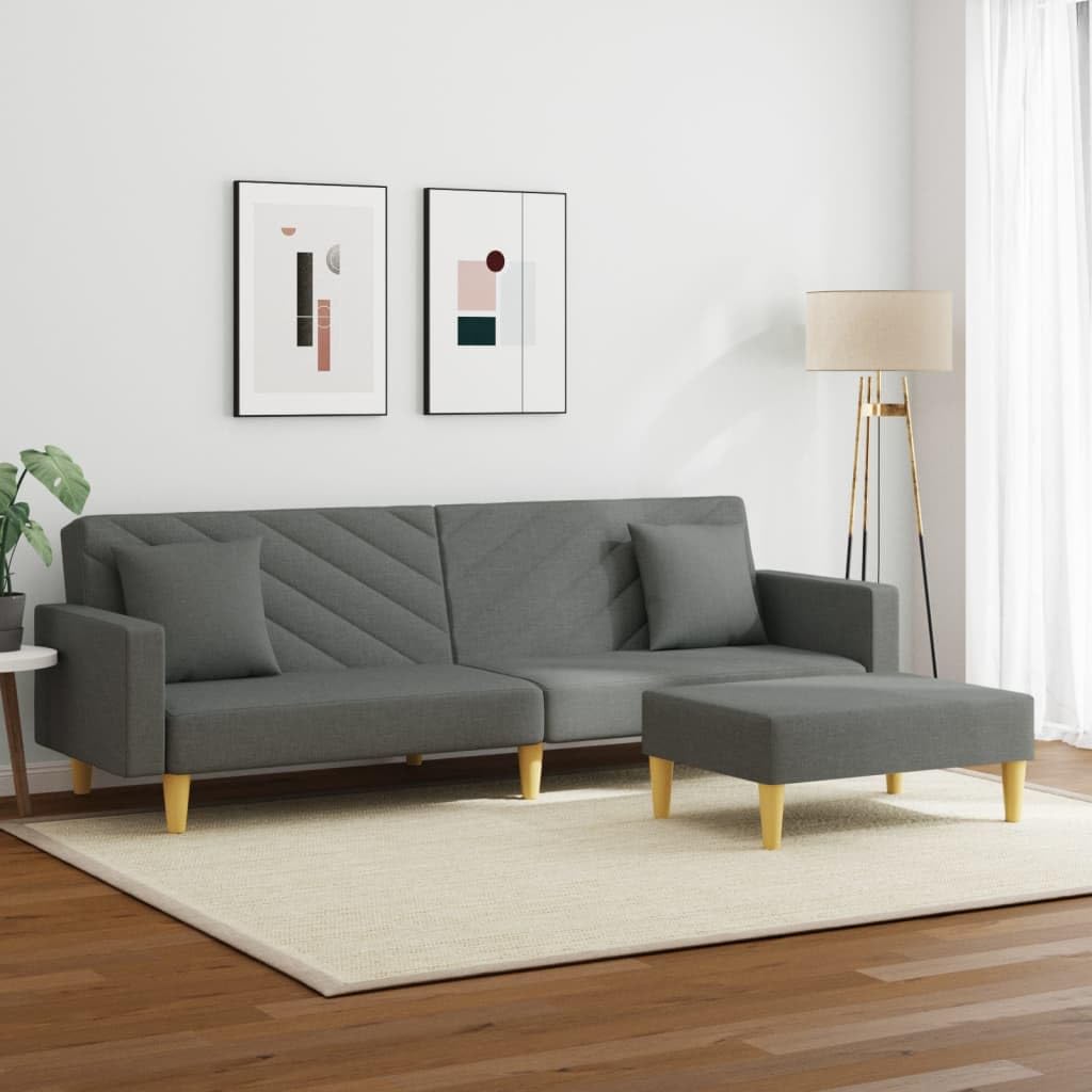 Homgoday Sofá Cama de 2 plazas con Almohadas y Taburete Tela Gris Oscuro, Sillones de Televisión, Sofás de Descanso Relax, Sofas De Salon, Hogar Sofa Muebles，Asientos Tapizados para Salón