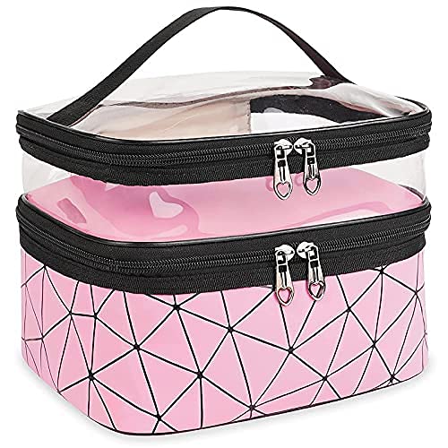 Image of Travel Cosmetic Makeup Case Wash Organizer Storage & Toiletry Bag Pouch for Women Inner Ware Organizer (2 Layer Heavy Pink)