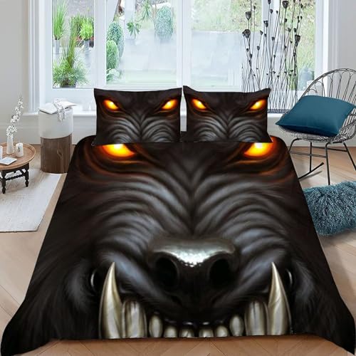 Housse de couette loup microfibre pour lit double facile à laver